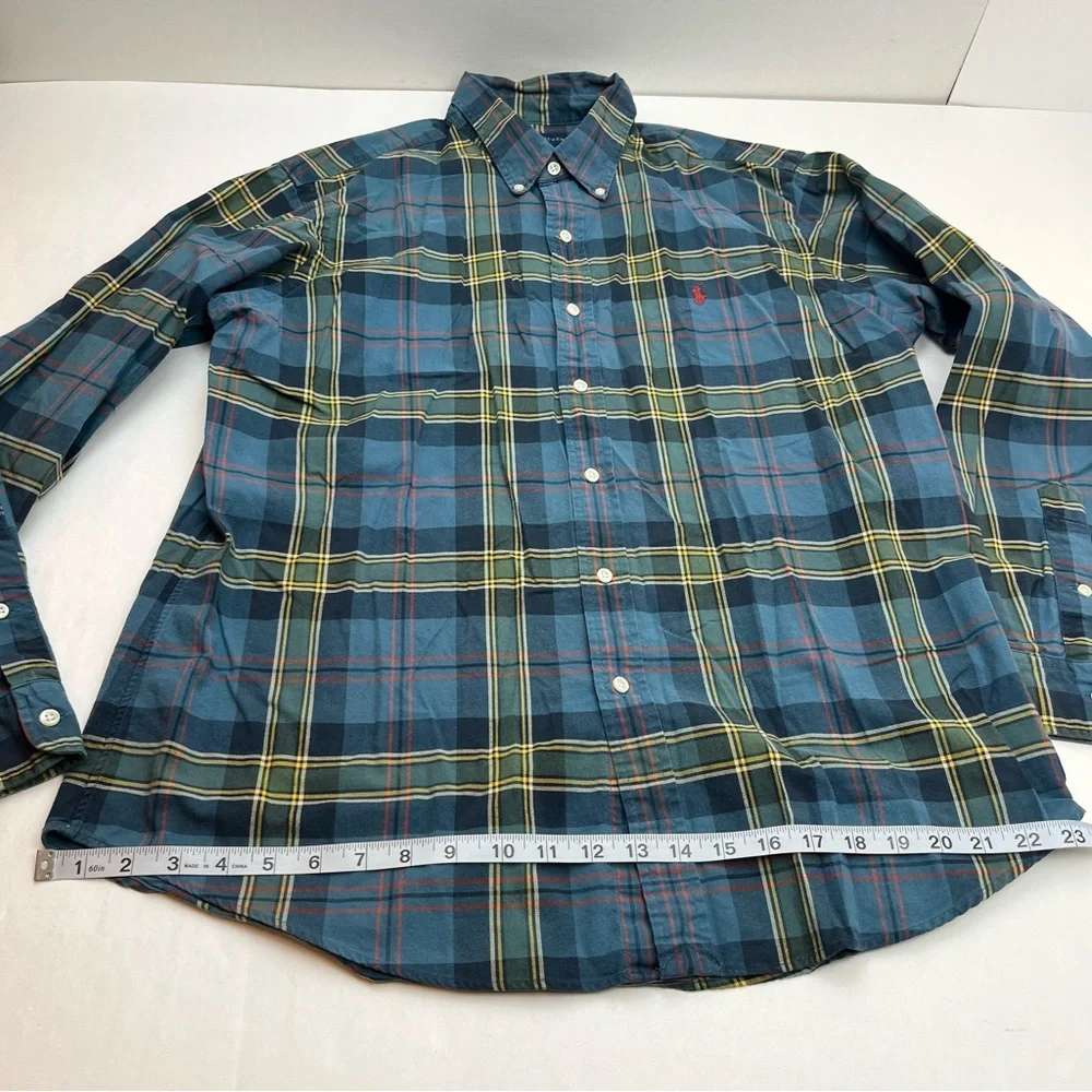 Polo Ralph Lauren Custom Fit Blue Green Plaid Long Sleeve Shirt Mens Size‎ XL